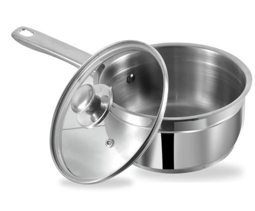 Vinod Two Tone Stainless Steel Saucepan with Glass Lid 1.5 litre, 16 cm (6.2mm Thick) | Triply Saucepot, Sturdy Riveted Handle | 2 Year Warranty | Induction Bottom - Silver
